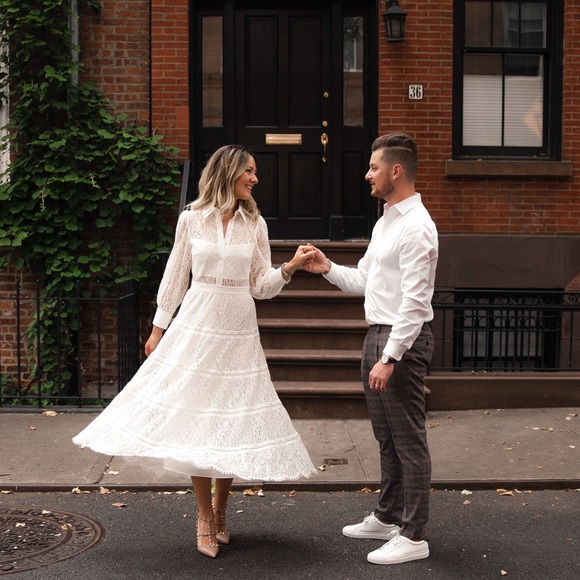 Off white lace collared tiered midi dress - Picture 3 of 6